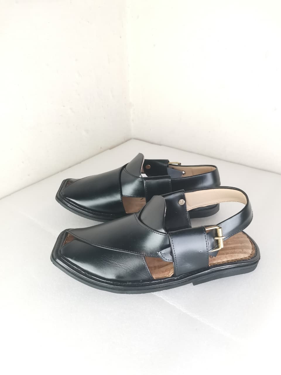 Premium Black Leather Peshawari Chappal for Men | Handcrafted Traditional Sandals