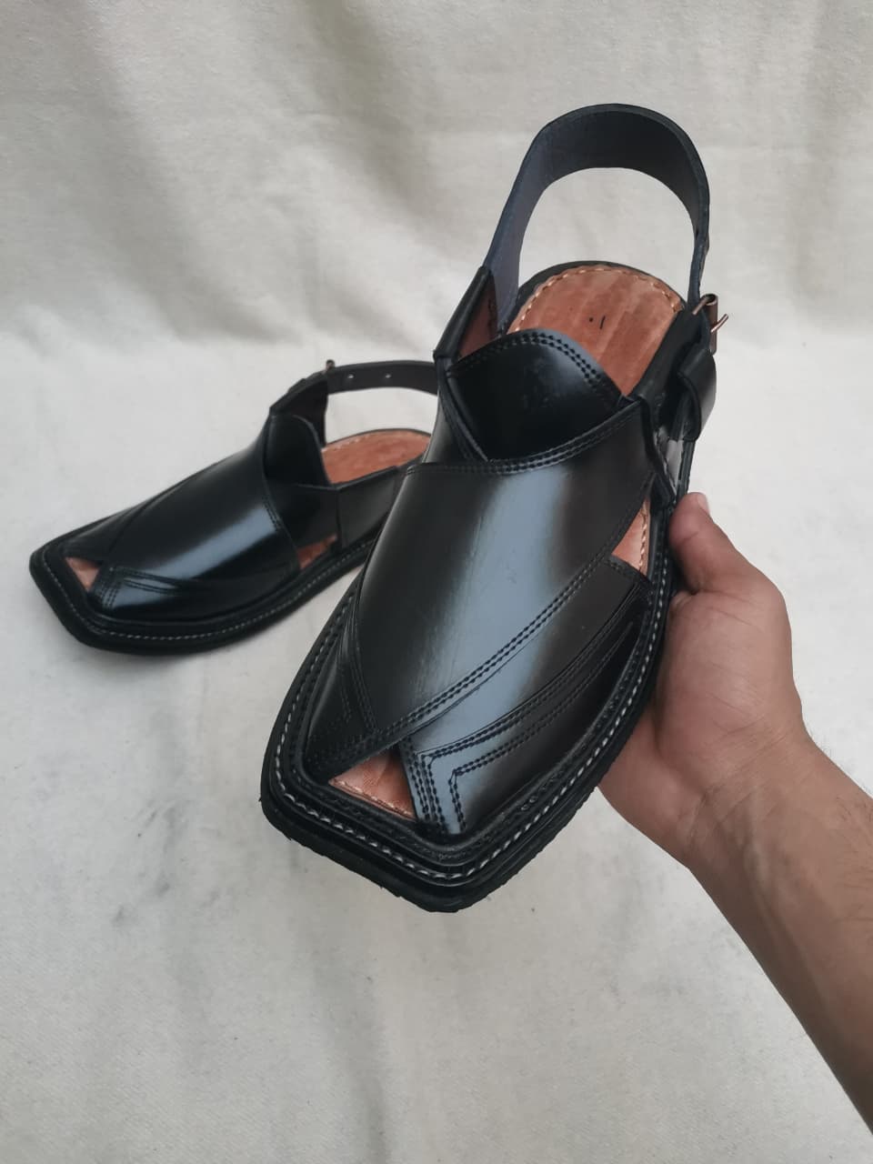 Premium Black Leather Peshawari Chappal for Men | Handcrafted Traditional Sandals