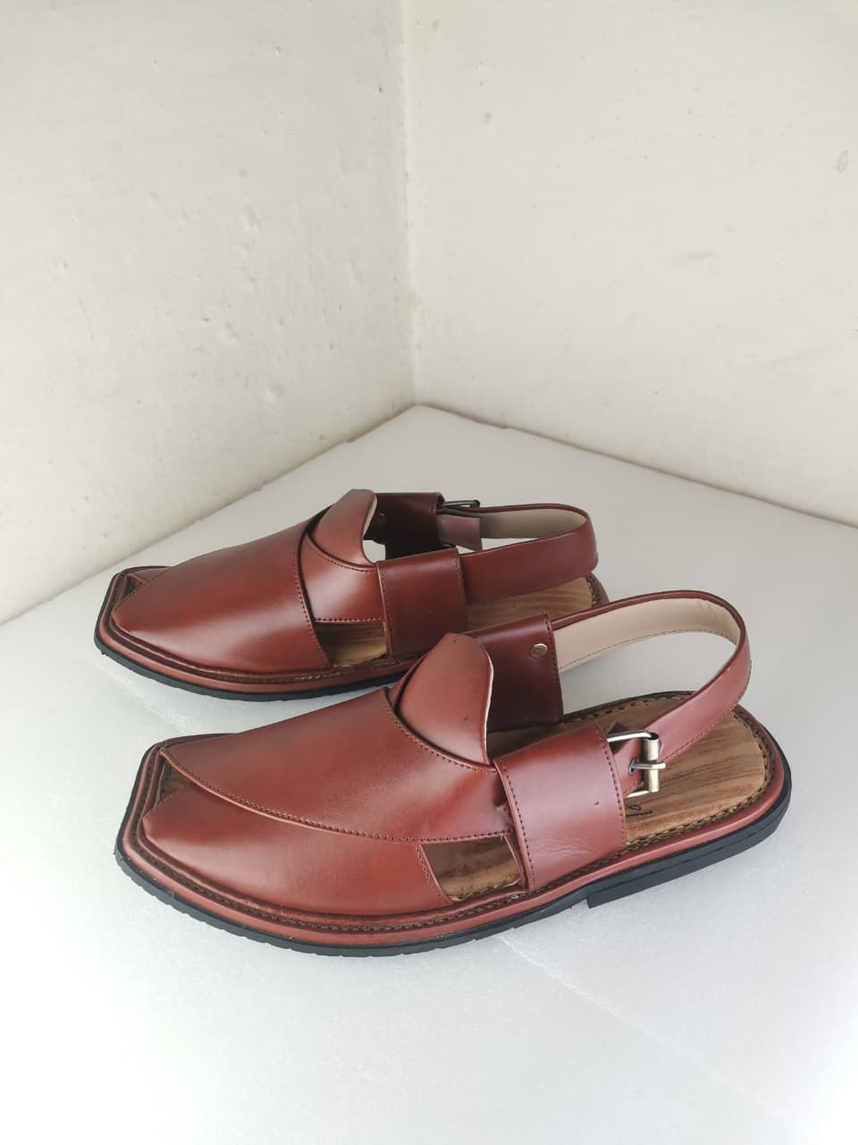 Premium Red Leather Peshawari Chappal for Men | Handcrafted Traditional Sandals