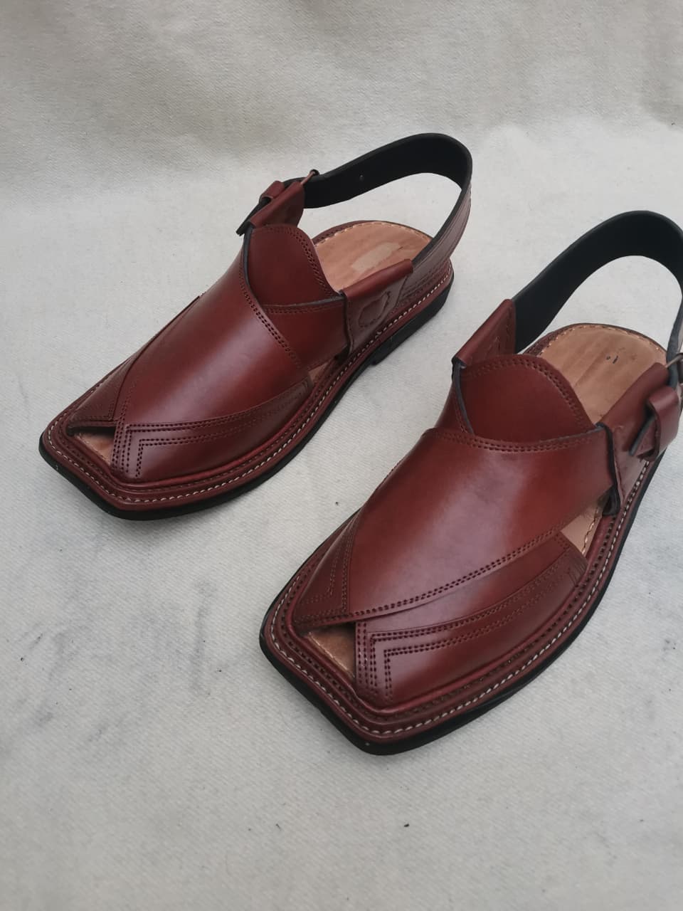 Premium Red Leather Peshawari Chappal for Men | Handcrafted Traditional Sandals